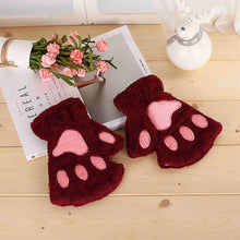 Load image into Gallery viewer, Cute Cartoon Cat's Paw Gloves Unisex Thickened Half Finger Gloves Student Bear Paw Glove
