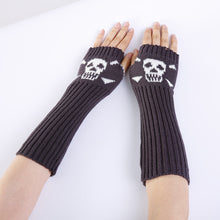 Load image into Gallery viewer, Autumn and Winter Cross-Border Jacquard Skull Open Finger Half Finger Fashionable Warm Gloves Men and Women Knitted Ski Gloves
