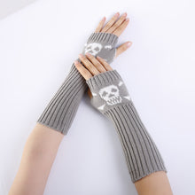 Load image into Gallery viewer, Autumn and Winter Cross-Border Jacquard Skull Open Finger Half Finger Fashionable Warm Gloves Men and Women Knitted Ski Gloves
