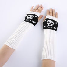 Load image into Gallery viewer, Autumn and Winter Cross-Border Jacquard Skull Open Finger Half Finger Fashionable Warm Gloves Men and Women Knitted Ski Gloves
