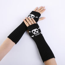 Load image into Gallery viewer, Autumn and Winter Cross-Border Jacquard Skull Open Finger Half Finger Fashionable Warm Gloves Men and Women Knitted Ski Gloves
