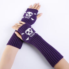 Load image into Gallery viewer, Autumn and Winter Cross-Border Jacquard Skull Open Finger Half Finger Fashionable Warm Gloves Men and Women Knitted Ski Gloves
