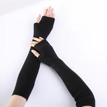 Load image into Gallery viewer, Solid Color Fine Yarn Soft Fashionable Warm Open Finger Cashmere Half Finger Arm Sleeve Gloves
