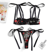 Load image into Gallery viewer, Sexy Women Lace Underwear Bra Set Lingerie Set Sleepwear Embroidered Flower Perspective Pajamas
