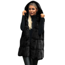 Load image into Gallery viewer, Women Sleeveless Hooded Coat Solid Color Plus Size Warm Long Wool Coat
