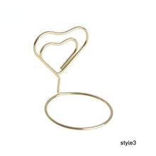 Load image into Gallery viewer, 10Pcs Romantic Metal Place Card Holder Heart Diamond Photo Clip Table Number Stand Seat Marker Cool Wedding Party Desktop Decor
