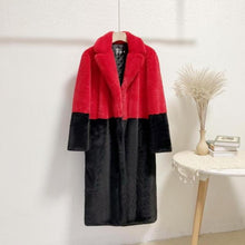 Load image into Gallery viewer, Women Contrast Color Mink Faux Fur Coat Turn Down Collar Winter Fur Lady Long Coat
