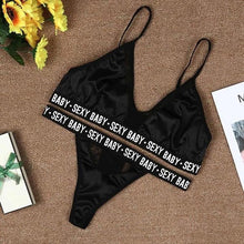 Load image into Gallery viewer, Women Sexy Lingerie Vest Crop Bra Briefs Set Letter Print Lace Patchwork Costumes Female Underwear
