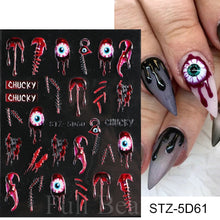 Load image into Gallery viewer, 5D Halloween Nail Art Stickers Spider Web Horror Eyes Face Pumpkin Nail Decals Embossed Designs Sliders Foils Manicure TRSTZ-5D
