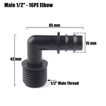 Load image into Gallery viewer, 5pcs 1/2" 3/4" Male Thread Elbow Connectors 16 20mm Irrigation PE Pipe Connectors Threaded Garden Water Connectors Pagoda Joints
