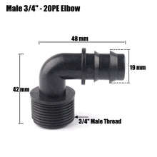 Load image into Gallery viewer, 5pcs 1/2" 3/4" Male Thread Elbow Connectors 16 20mm Irrigation PE Pipe Connectors Threaded Garden Water Connectors Pagoda Joints
