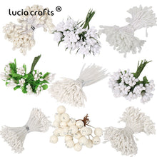 Load image into Gallery viewer, 6/10/12/70/90/144pcs White Hybrid Flower Cherry Stamen Berries Bundle DIY Cake Christmas Wedding Gifts Box Wreaths Decor D0604
