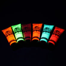 Load image into Gallery viewer, 6 fluorescent body paint pigments uv light washable luminescent pigments for face and body paint in dark body paint

