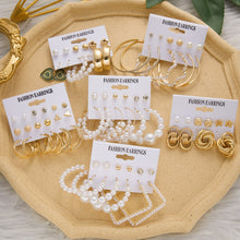 Load image into Gallery viewer, 6 Pairs Heart Butterfly Drop Earrings Set Big Circle Piercings Earrings Jewelry for Women Imitation Pearl Hoop Cute Ear Buckle
