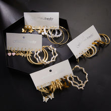 Load image into Gallery viewer, 6 Pairs Heart Butterfly Drop Earrings Set Big Circle Piercings Earrings Jewelry for Women Imitation Pearl Hoop Cute Ear Buckle
