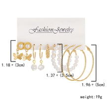 Load image into Gallery viewer, 6 Pairs Heart Butterfly Drop Earrings Set Big Circle Piercings Earrings Jewelry for Women Imitation Pearl Hoop Cute Ear Buckle
