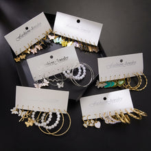 Load image into Gallery viewer, 6 Pairs Heart Butterfly Drop Earrings Set Big Circle Piercings Earrings Jewelry for Women Imitation Pearl Hoop Cute Ear Buckle
