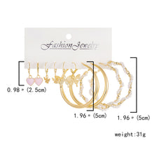 Load image into Gallery viewer, 6 Pairs Heart Butterfly Drop Earrings Set Big Circle Piercings Earrings Jewelry for Women Imitation Pearl Hoop Cute Ear Buckle
