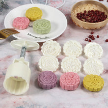 Load image into Gallery viewer, 6 Style Round/Square Flower Mooncake Mold Set 100g Mid Autumn Festival DIY Hand Pressure Fondant Moon Cake Mould Decoration Tool

