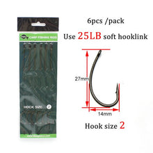Load image into Gallery viewer, 6pcs Carp Fishing Hair Rigs Ready Made Carp Fishing Hook Size 2#4#6#8 Fishing Tackle Equipment Accessories Pesca
