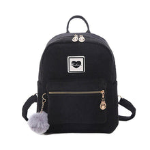 Load image into Gallery viewer, Fashion Women Schoolbags Shoulder Cute Hairball Corduroy Backpack Female Zipper Bag Girl Mochila Bag
