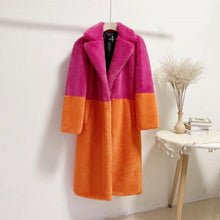 Load image into Gallery viewer, Women Contrast Color Mink Faux Fur Coat Turn Down Collar Winter Fur Lady Long Coat
