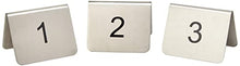Load image into Gallery viewer, Stainless Steel Table Number Set 1-25 - Tent Style Table Number Stands for Restaurants and Cafes
