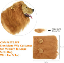 Load image into Gallery viewer, Lion Mane for Dog Costumes, Dog Lion Mane, Realistic Lion Wig Halloween Costumes for Dogs (Brown)
