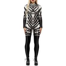 Load image into Gallery viewer, Womens 3D Skull Bone Frame Jumpsuit Long Sleeve Bodysuit Fancy Dress Halloween Cosplay Costume
