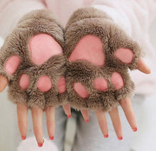 Load image into Gallery viewer, Cute Cartoon Cat's Paw Gloves Unisex Thickened Half Finger Gloves Student Bear Paw Glove
