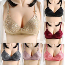 Load image into Gallery viewer, Ladies Solid Color Sexy Jacquard Glossy Breathable Bra Padded Push Up Adjustable Strap Bra
