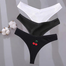 Load image into Gallery viewer, 3PCS Cotton Embroidery G-string Women's Panties Sexy Cherry Underwear Women Solid Color Panties Female Underpants M-XL
