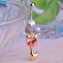 Load image into Gallery viewer, Small Cat Navel Bell Rings Silver Color Animal Nombril Ombligo Crystal Long Navel Ring Women Beach Navel Piercing Body Jewelry
