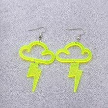 Load image into Gallery viewer, 6 Color Acrylic Neon Dangle Drop Earrings for Women Exaggerated Retro Fluorescent Green Lightning Long Earring Bar Party Jewelry
