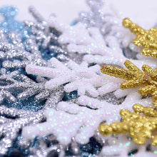 Load image into Gallery viewer, 6pcs 10cm Plastic Gold Silver Glitter Powder Snowflake Xmas Ornaments Pendant Christmas Tree Decorative Hanging Snowflake
