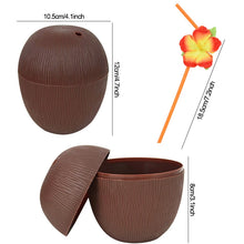 Load image into Gallery viewer, 6Pcs Tropical Pineapple Coconut Drinking Cup Juice Cups with Straws Hawaiian Luau Birthday Summer Beach Pool Party Decorations
