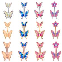 Load image into Gallery viewer, Cute Butterfly Flower Steel Navel Piercing Shinny Dance Belly Rings Body Piercing Jewelry 14G Belly Button Ring for Women Girls
