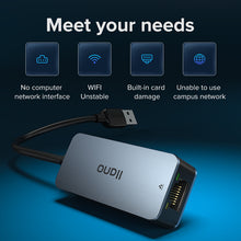 Load image into Gallery viewer, Ethernet Hub USB 3.0 to RJ45 2.5Gbps Lan External Network Card High Speed Fast Transmission Splitter Drive-free 2500Mbps Gigabit Extension Data Hub
