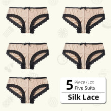 Load image into Gallery viewer, Women's Ice Silk Sexy Lace Panties  Female Underwear Design Sense Low Waist Large Size Briefs Cotton Crotch
