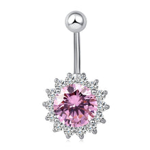 Load image into Gallery viewer, Flower Crystal Navel Belly Ring Button Bar Body Piercing Jewelry

