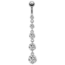 Load image into Gallery viewer, 7 Heart Crystals Long Dangled Belly Button Rings Surgical Steel Cute Navel Piercing Nombril 14g Cuved Bar Body Piercings Jewelry
