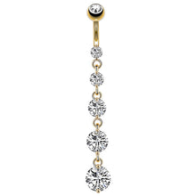 Load image into Gallery viewer, 7 Heart Crystals Long Dangled Belly Button Rings Surgical Steel Cute Navel Piercing Nombril 14g Cuved Bar Body Piercings Jewelry

