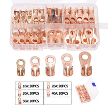 Load image into Gallery viewer, 70pcs Copper Battery Cable Connector Terminal Open Lugs Wire Terminals OT 10/20/30/40/50A
