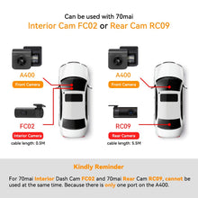 Load image into Gallery viewer, 70mai Dash Cam A400 1440P Resolution 145° FOV Car DVR Dual Channel Front and Back Sight Cam APP Control Multi DVR Car Recorder

