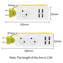 Load image into Gallery viewer, Plug Power Strip Socket Splitter Wall Multiple Socket Portable 4 USB Port HUB for Mobile Phone Tablet 1200W 250V,1.5m Cable
