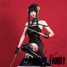 Load image into Gallery viewer, Anime Spy Family Yor Forger Cosplay Killer Assassin Gothic Halter Black Dress Outfit Cosplay Costume with Leather Stockings
