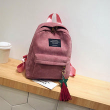 Load image into Gallery viewer, Corduroy Backpack for Women Cute Tassel Student School Bag Casual Knapsack
