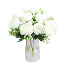Load image into Gallery viewer, Best Selling Beautiful Rose Peony Artificial Silk Flowers Small White Bouquet Home Party Winter Wedding Decoration Fake Flowers

