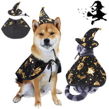 Load image into Gallery viewer, Pet Halloween Wizard Hat &amp; Cape Set Cat Dog Funny Cosplay Costume Prop Medium
