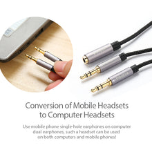 Load image into Gallery viewer, 3.5mm Headset Microphone 2 in 1 Audio Splitter Cable AUX Cable Female to 2 Male Aluminum Shell For Desktop Laptop Cellphone Game Voice Calls
